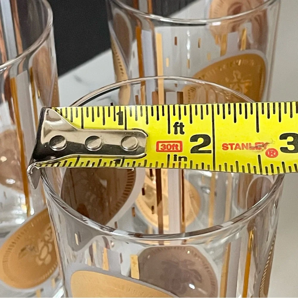 SET of 7 Gold Coin Fruit Highball Glasses by Fred Press